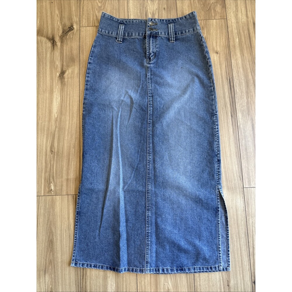 Vtg Y2k Squeeze Stephen Hardy Denim Skirt Sz 5/6 Side Slits Indie Grunge